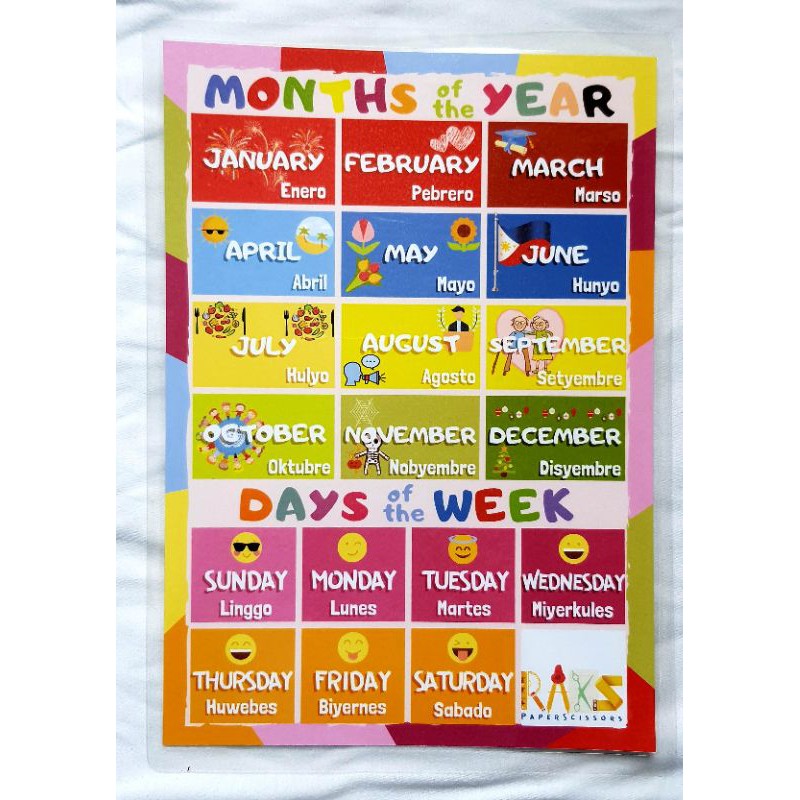 of　Days　the　1pager　of　year　Shopee　and　the　Philippines　week　chart.　Laminated　Months