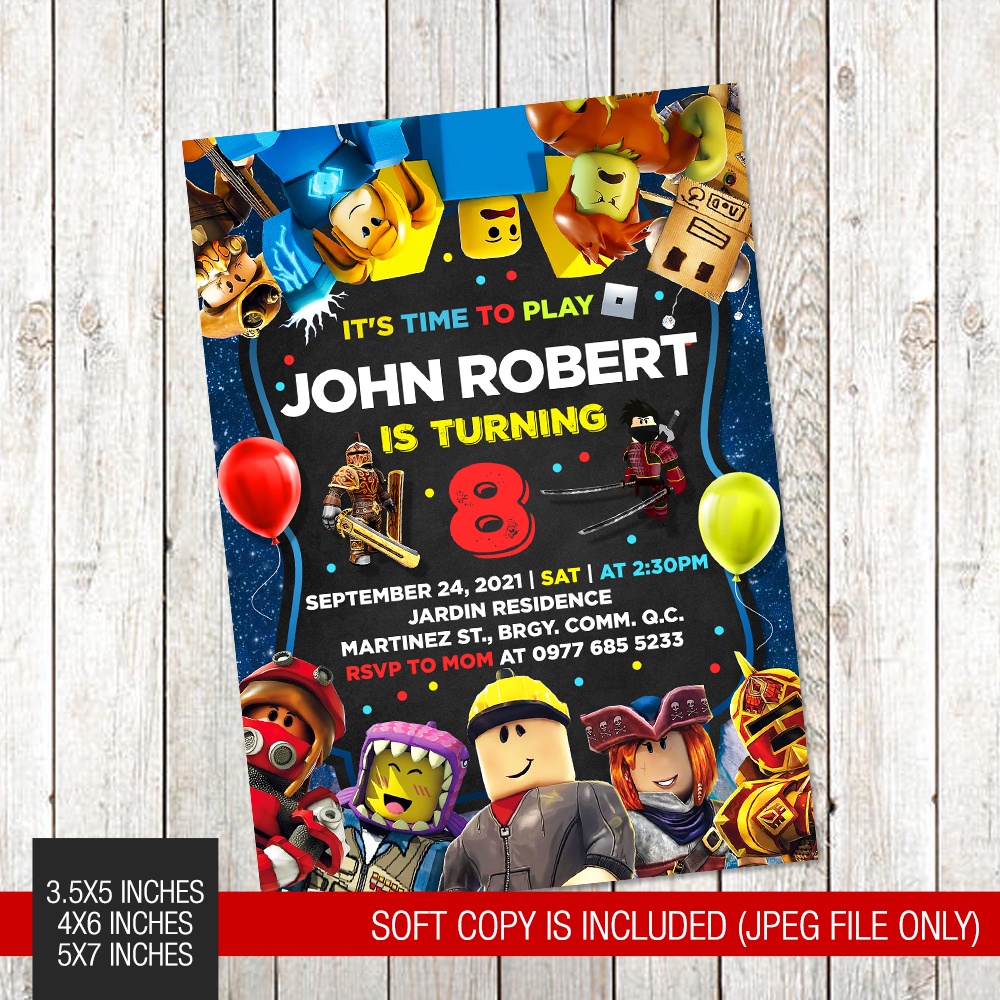 Roblox Themed Printed Birthday Invitation Card B174 Shopee