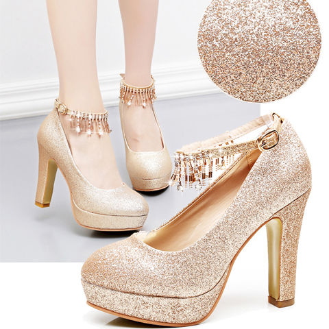 Golden high heels for wedding hot sale