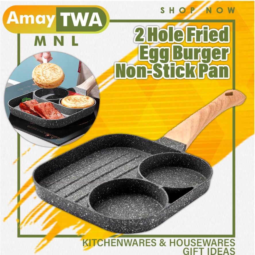 4 Holes Non-stick Egg Fry Pan Pancake Maker Egg Burger Pan With Wooden  Handle