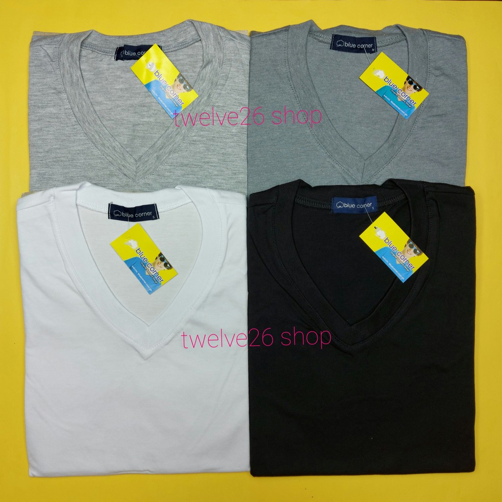 blue corner v neck white