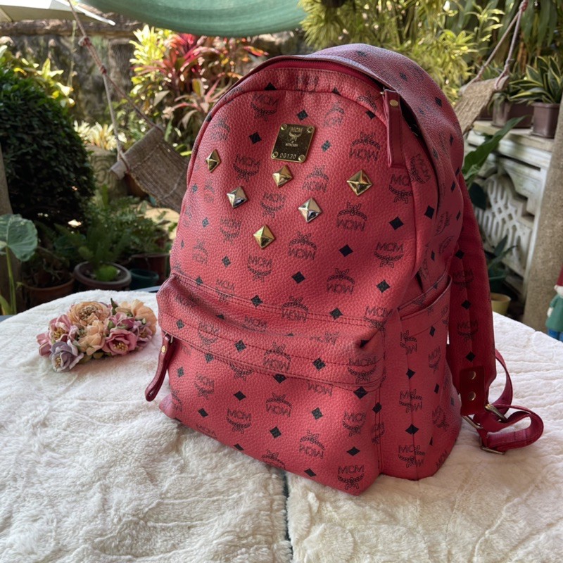 Original MCM Backpack Pinkish Red Shopee Philippines