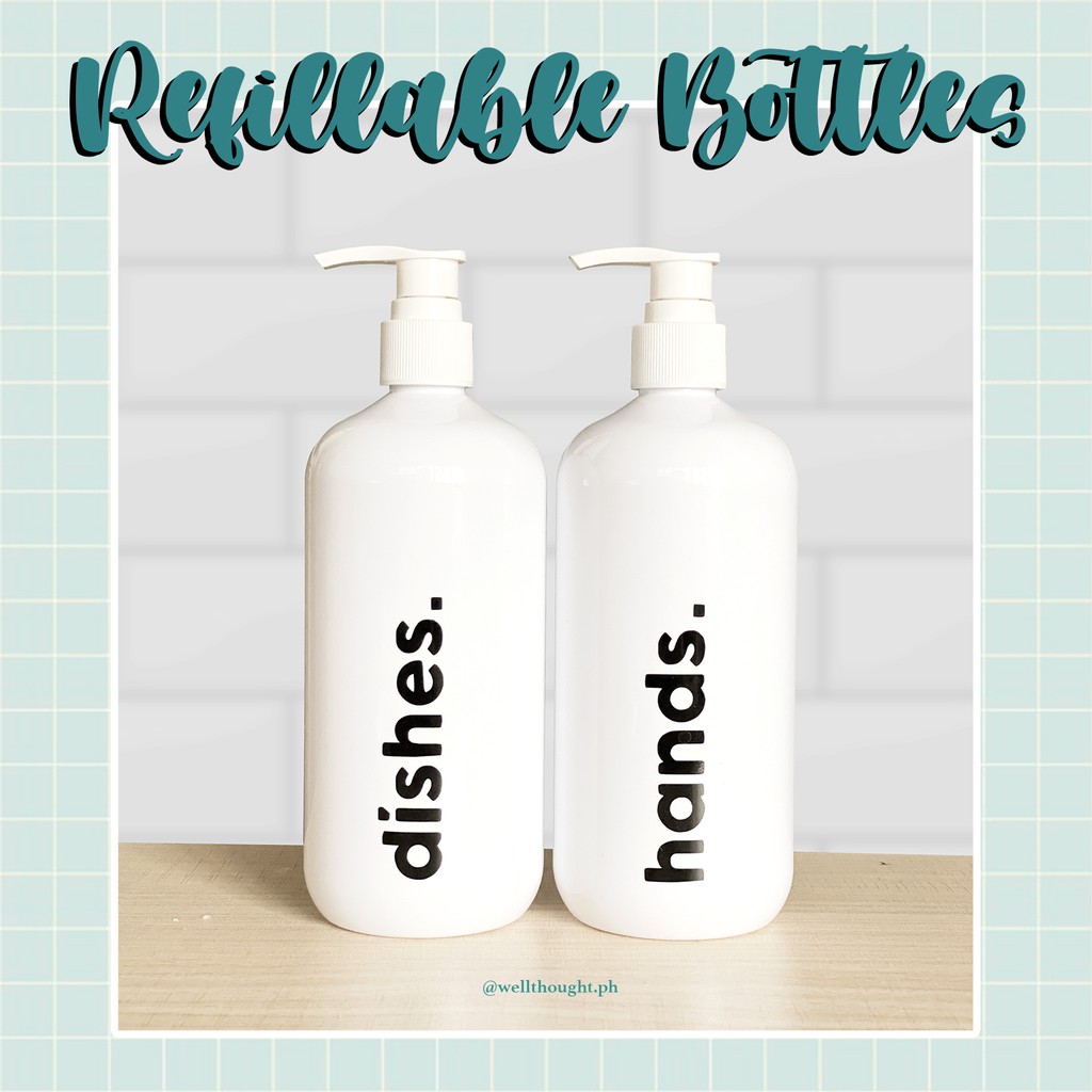 500ml Minimalist Hand Soap/ Dish Soap White Plastic Pump Bottle with  Waterproof Label