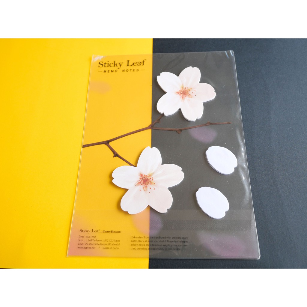 Appree Sticky Leaf Post-Its - White Cherry Blossom (Large