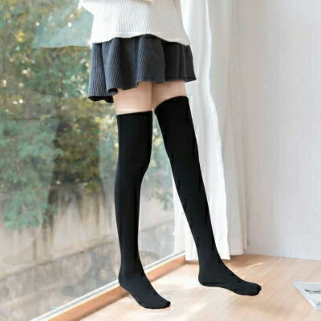 Stylish Black Cotton Thigh High Socks