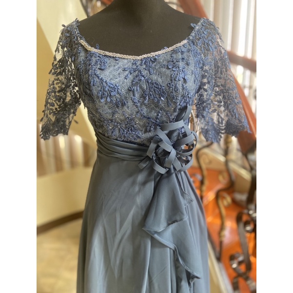 Dusty blue mother shop of the bride gowns