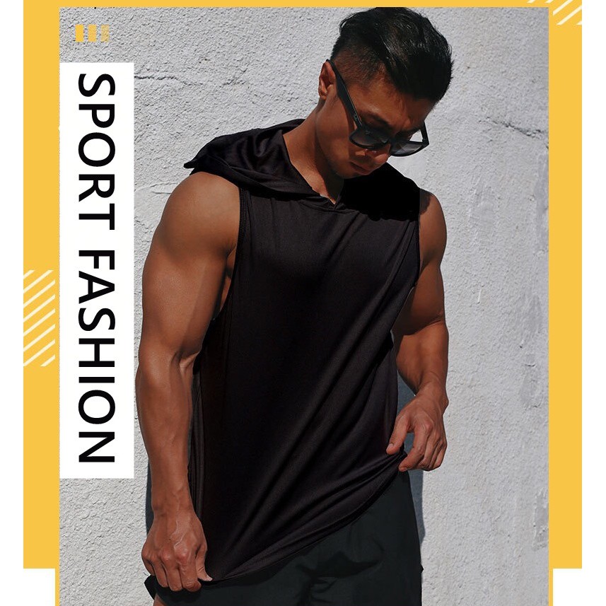 Hooded vest hot sale mens gym