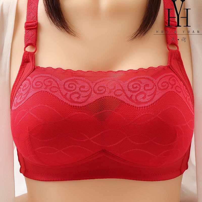 Middle-aged and elderly women's large-size underwear without steel ring  thin section vest style pure cotton lining bra front buckle elderly mother  bra