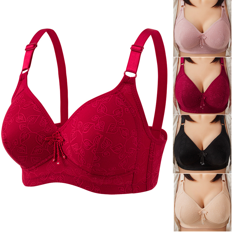 Women's Full Figure Bras Soft Non-Padded Bra Wireless Printing Brassiere  Underwear T-Shirt Plus Size (Color : Red, Size : 46/105(BC))