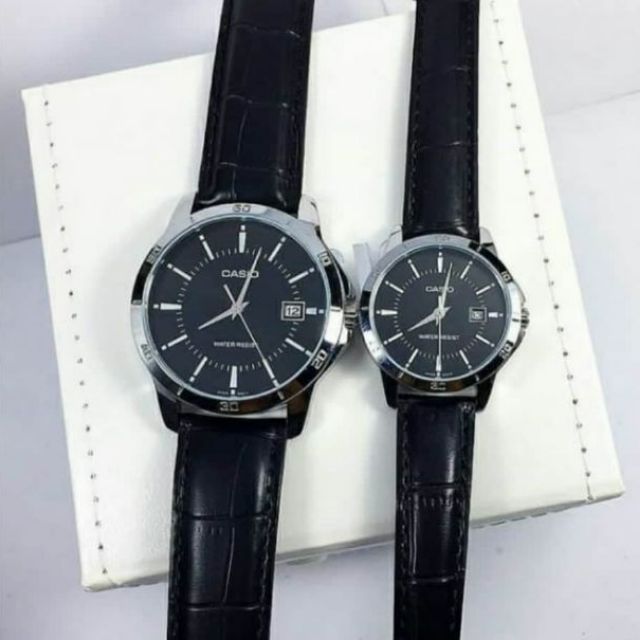 Casio black leather online watch