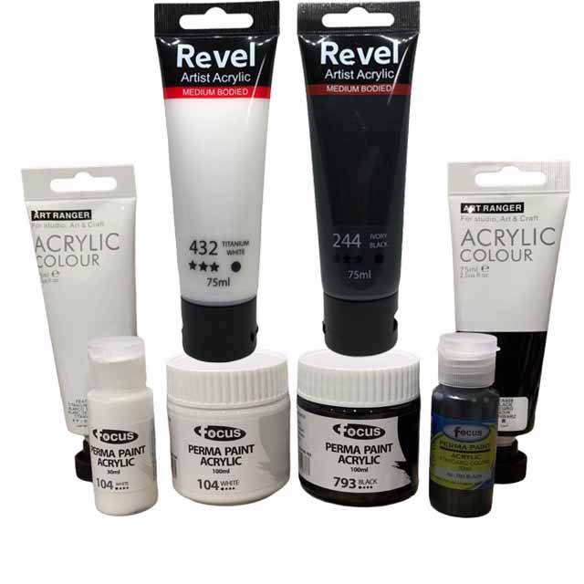 Acrylic paint white / black 30ml and 100ml