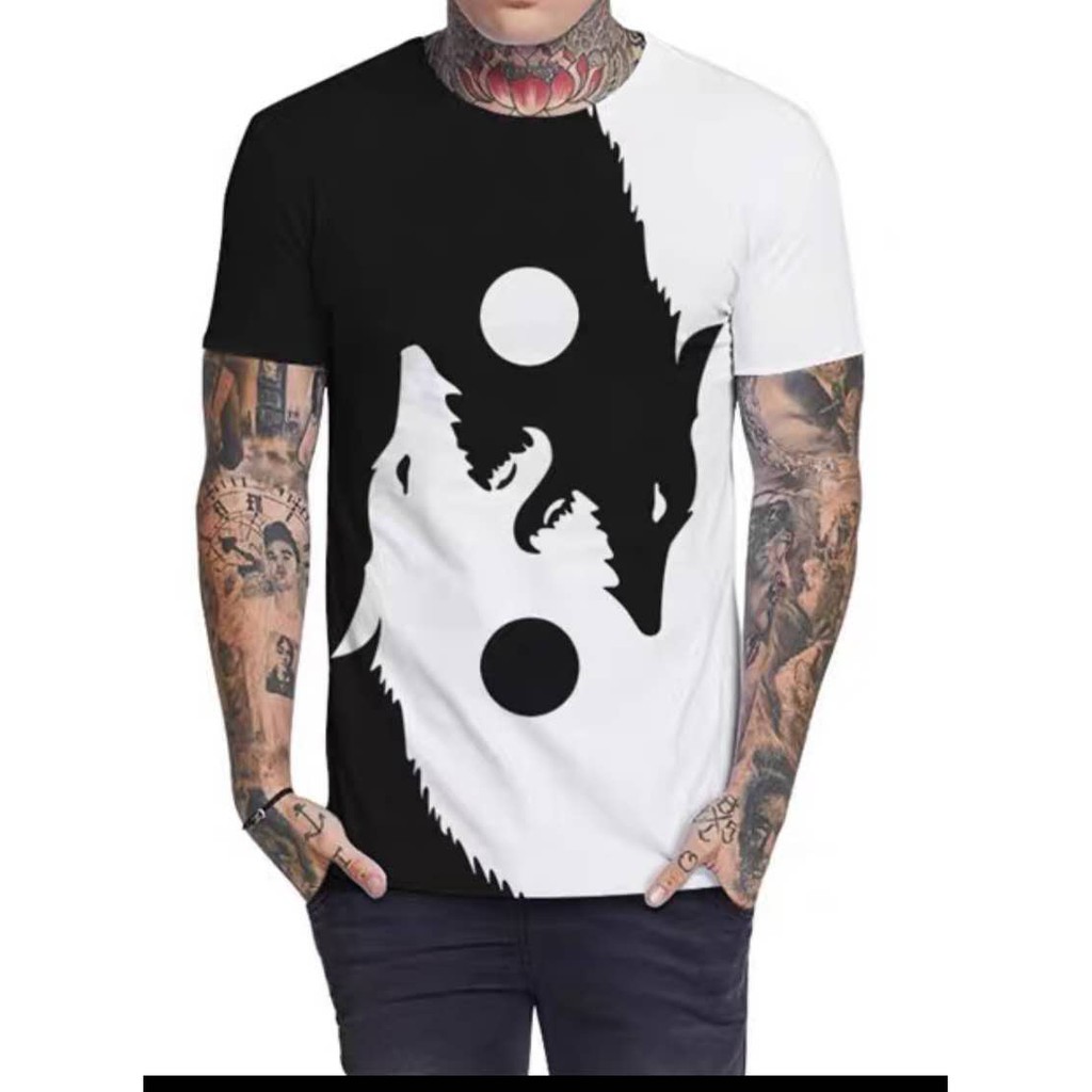 Wolf pattern Tshirt in Black White design for men and women