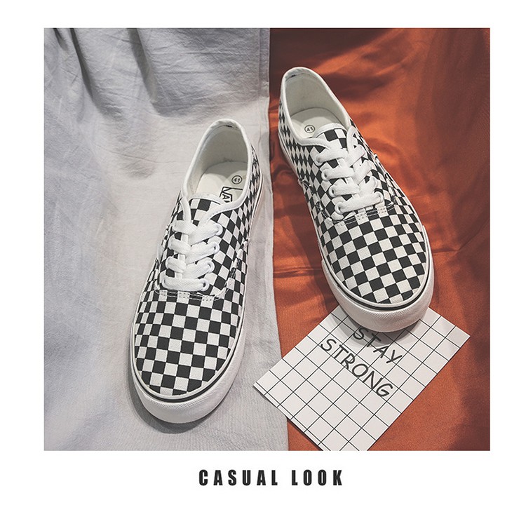 Checkered store laced vans