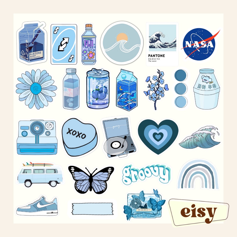 Sheet of Mini Stickers - Blue Aesthetic Stickers - SMALL miniature