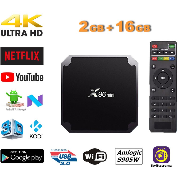 X96 Mini TV Box Android 7.1.2 S905W Quad Core WiFi HD 2GB + 16GB 4K Media  Player