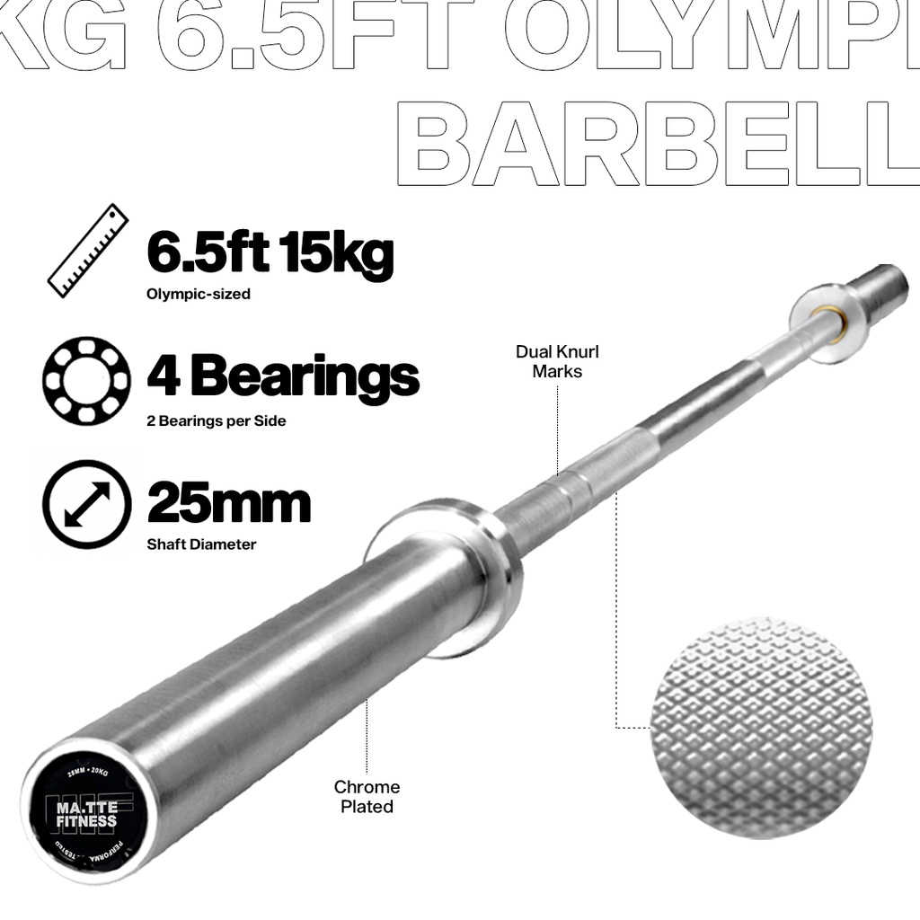 6.5ft 15kg Chrome Olympic Size Barbell
