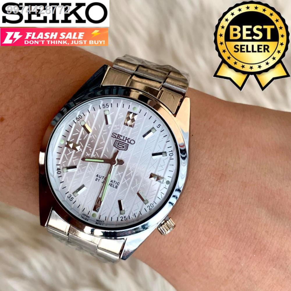 Seiko 5 21 Jewels Automatic Hand Movement White Dial Stainless Steel Watch for Men Silver casio