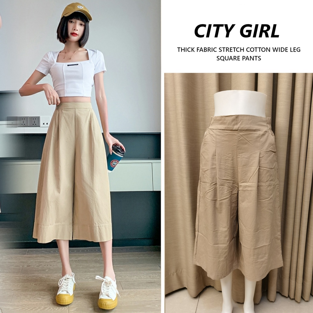 CITY GIRL Womens Korean Style Boho Silk Square Pants Wide Leg Culottes  Loose Cropped Pants