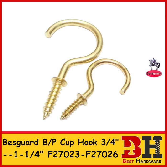 7/8-inch Cup Hooks in Brass - 40pcs