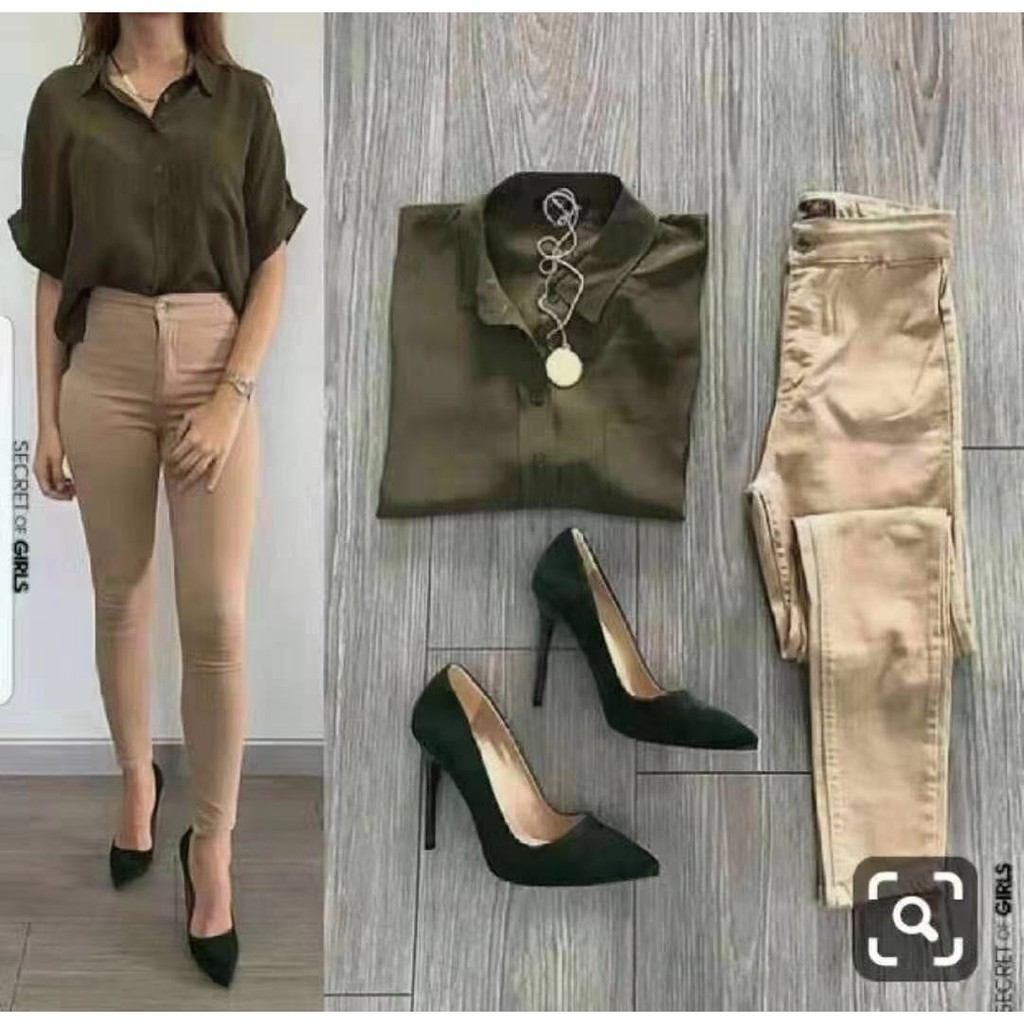 Smart casual pants outfit (terno for women) jumglegreen tops