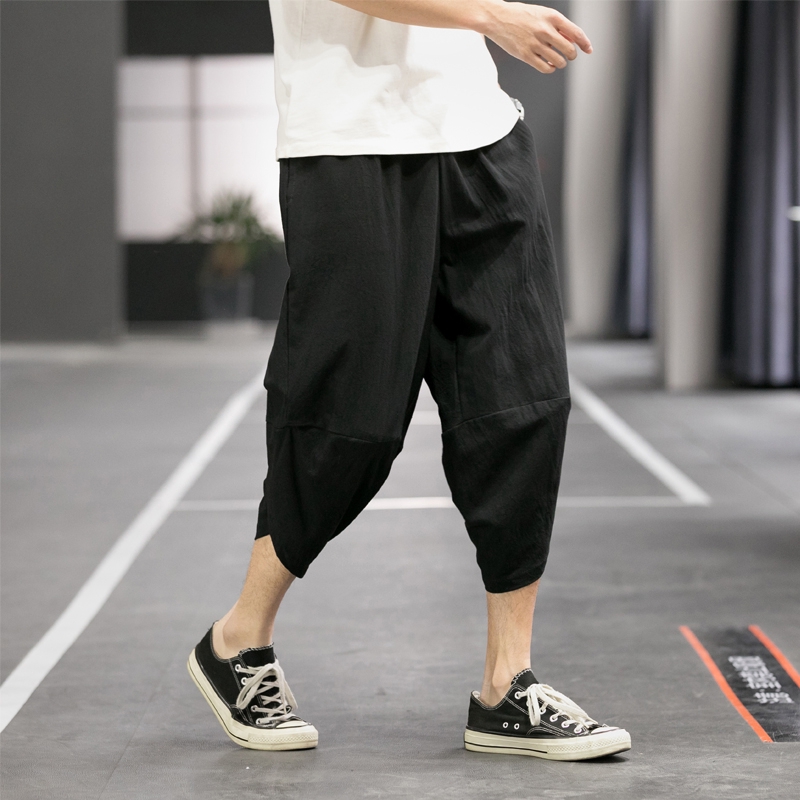 Men Harajuku Harem Pants Mens Summer Cotton Linen Joggers Pants Male Vintage Chinese Style Sweatpants Fashions