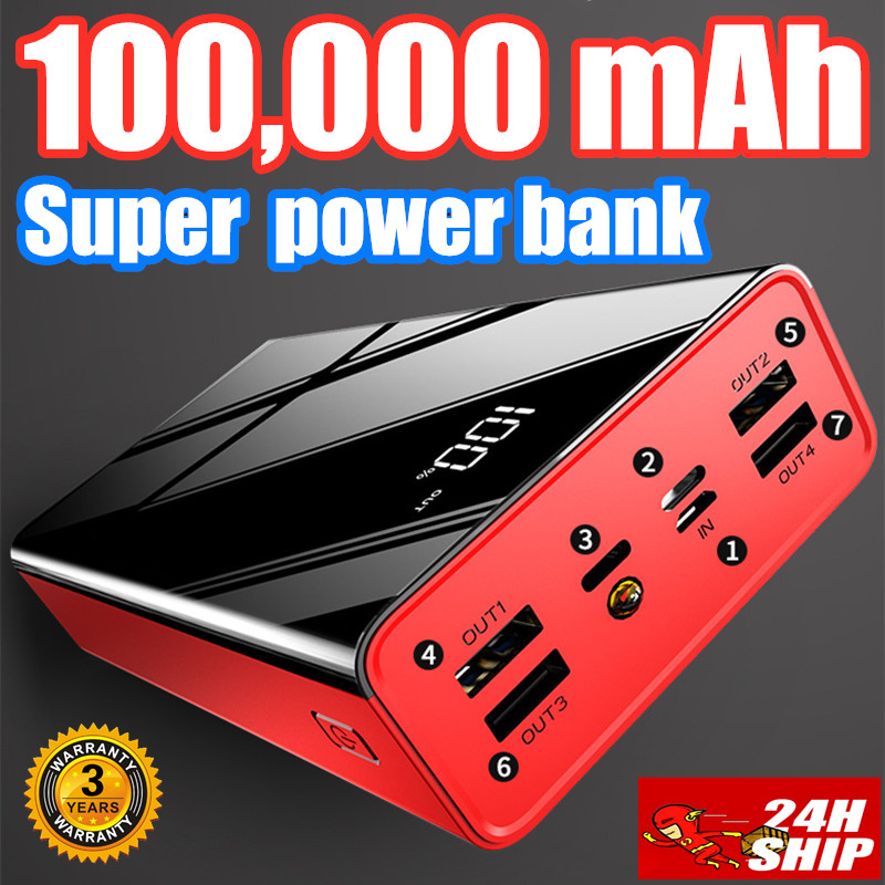 4 USB Output 100000mAh Power Bank Original Large Capacity 2.1A Fast  Charging buy1 free3