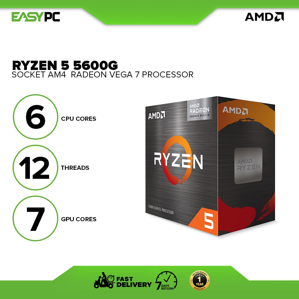 EasyPC | AMD Ryzen 5 5600G Socket Am4 3.9GHz with Radeon Vega 7 Processor  with AMD OEM FAN MPK