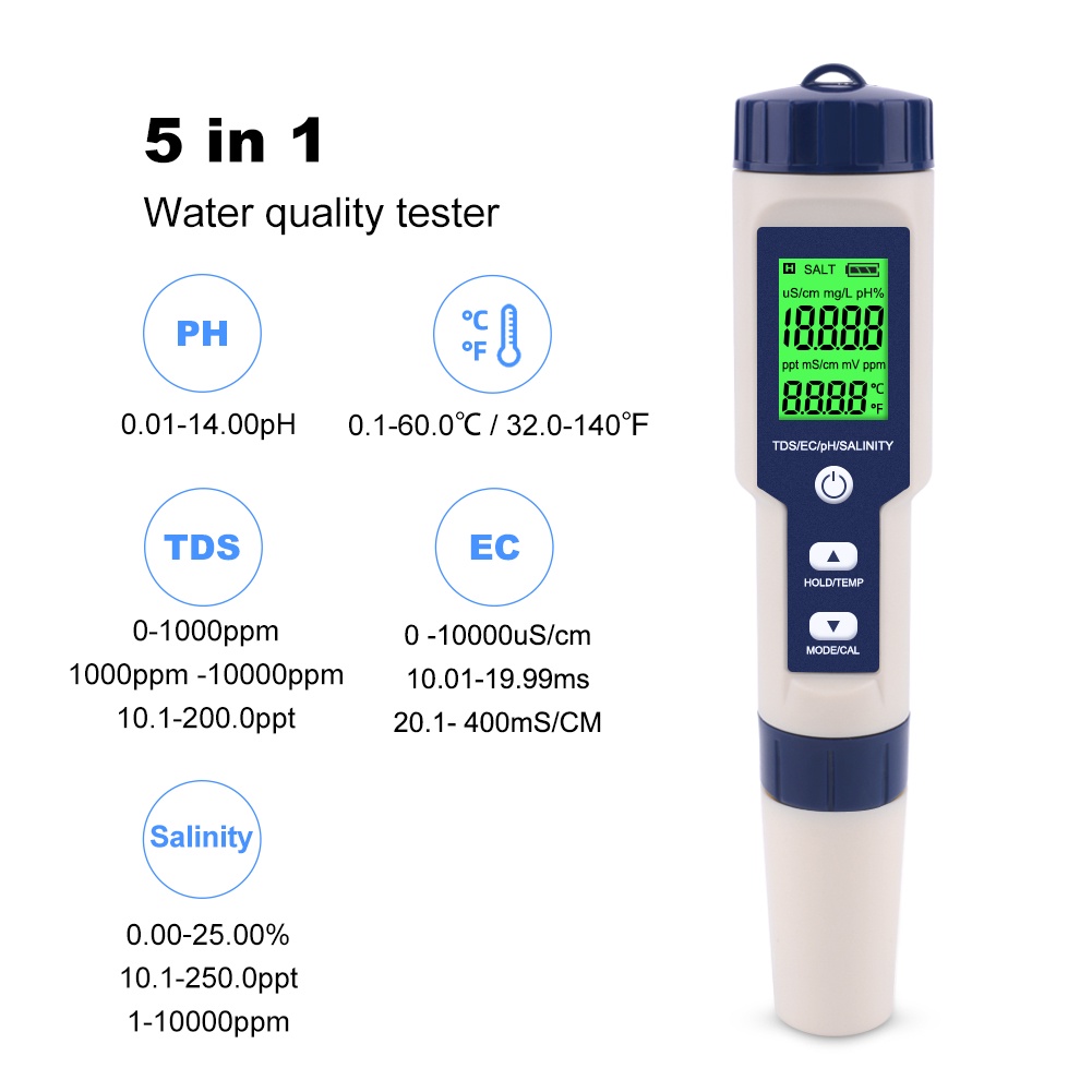 8 in 1 Rechargeable Water Quality Tester 24 Hour Online Monitoring Tool SG  PH EC Salt ORP TDS CF Temp Multi Parameter Test for Aquarium Hydroponics