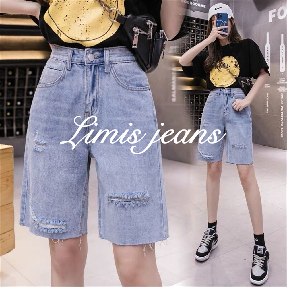 Women's Five-Point Jeans High-Waisted Korean Style Pants