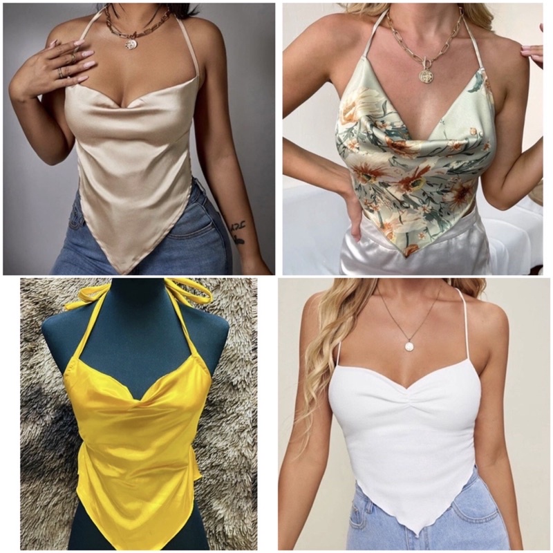 Satin Cami Spaghetti Crop Top Tank Top