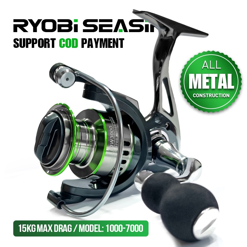 Fishing Reel RyobiSeasir DW1000-7000 Max Drag 15kg 14+1 BB All-Metal  Spinning Reel saltwater reel Metal Spool Fishing Wheel