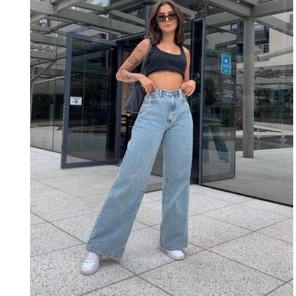 Denim high waisted shop wide leg pants