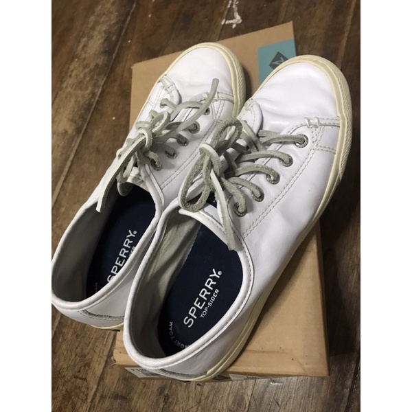 Sperry leather store white sneakers