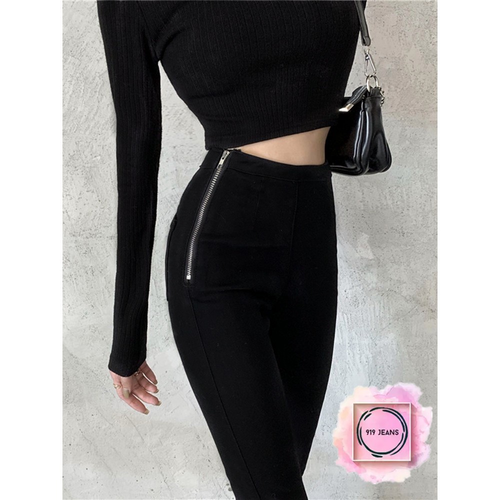 High waist best sale zipper pants