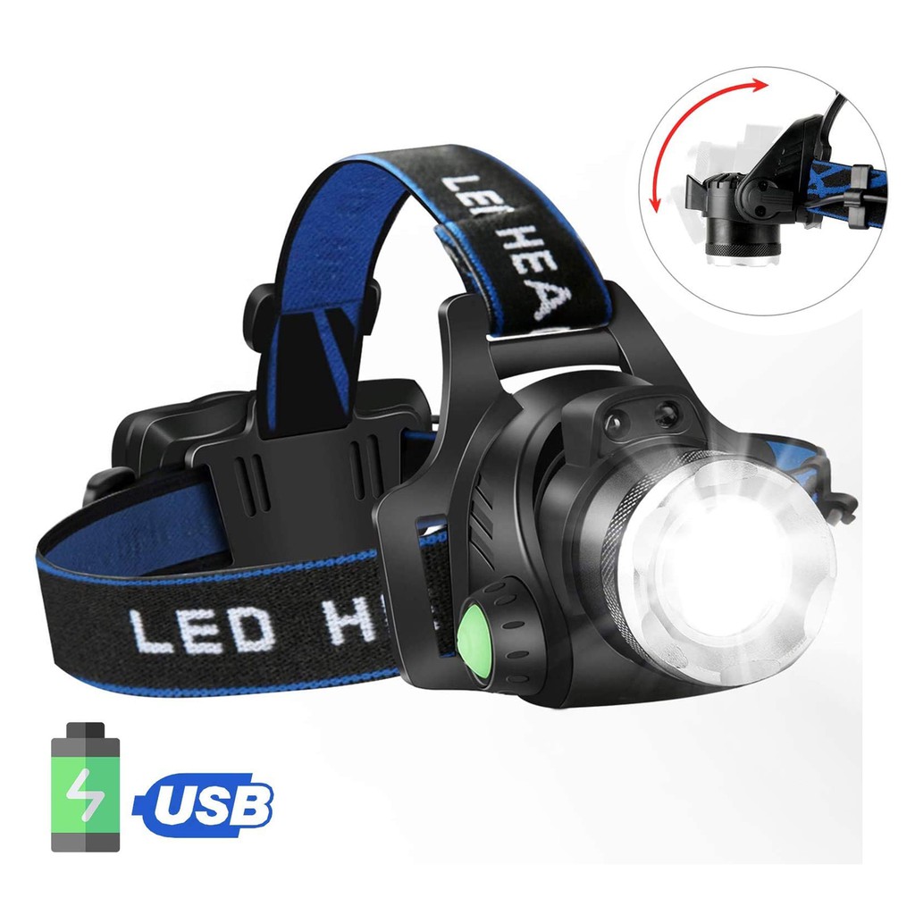 Head mounted Flashlight LED Headlamp Rechargeable 3 modes Adjustable Headlights Waterproof Brightest Zoom for Camping Shopee Philippines