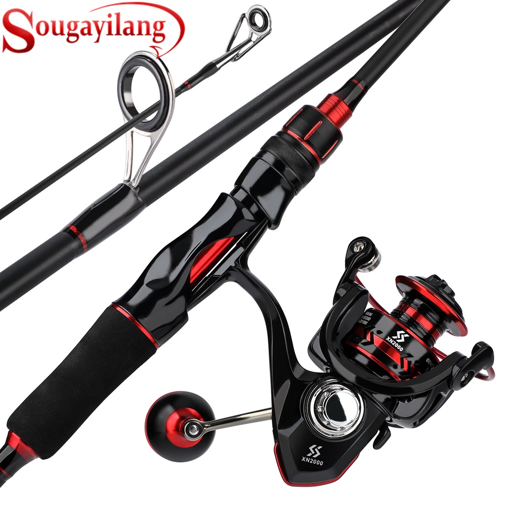 Sougayilang 2.1M 4 Sections Carbon Fiber UL Casting Fishing Rod 12+1BB  Baitcasting Fishing Reel Full Kit 100M Fishing Line Lures Hooks Jig Fishing  Bag Combo