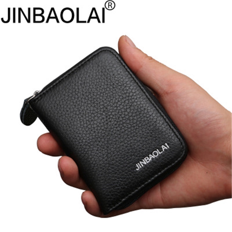 JINBAOLAI Small Coin Purse Men Genuine Leather Wallet Male Bag for