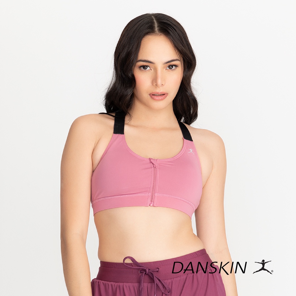 Danskin Ignite Edge Medium Support Sports Bra with Front Zipper for Gym  Athleisure Women Activewear