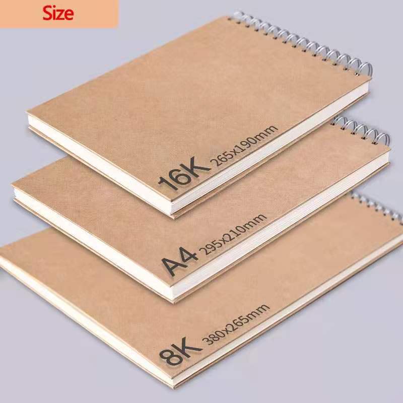 A4/8K/16K Sketchbook For Markers Drawing Spiral Notebook Blank Sketch Paper  Kraft Cover Pencil Painting Notepad Art Supplies