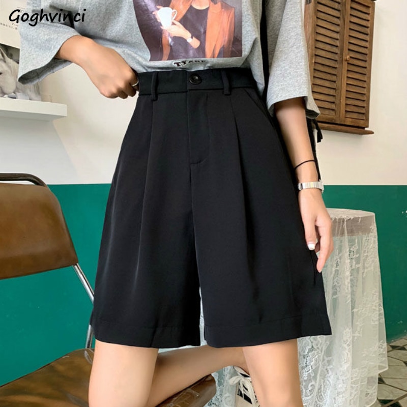 Sungtin Office Lady High Waist Shorts Women Wide Leg Short Pants Korean  Fashion Summer Shorts Black Elegant Woman Clothes 2023