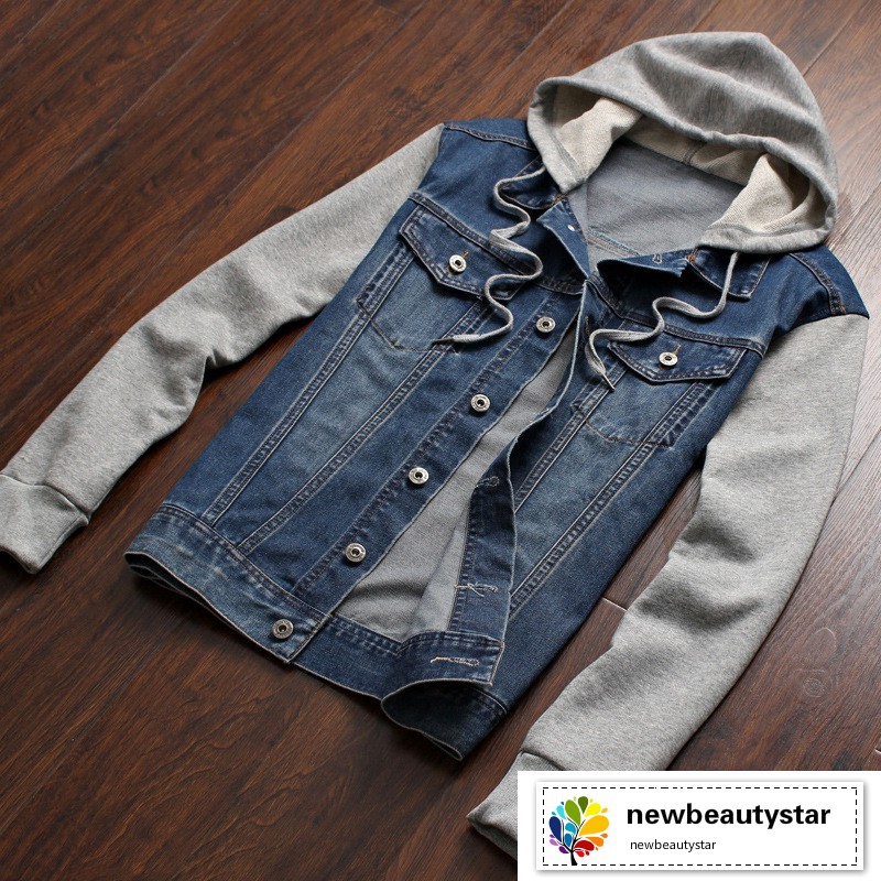 Plus size hooded denim on sale jacket