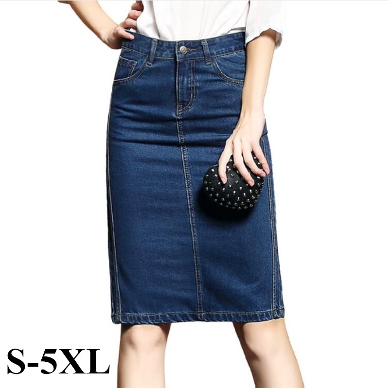 Knee length denim pencil skirts best sale