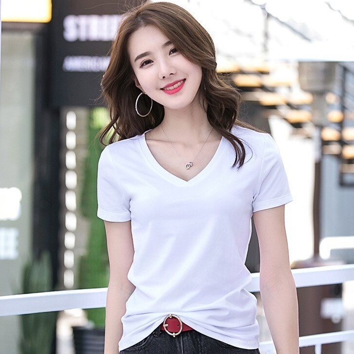 Plain v neck outlet t shirts women's