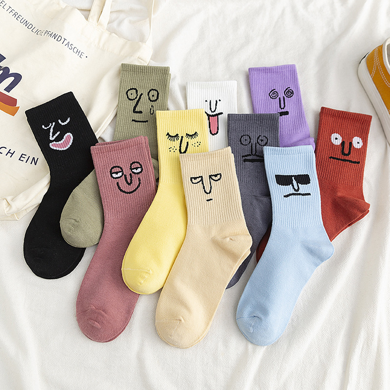 2021 Kawaii Funny Expression Women Socks Cute Colorful Korea