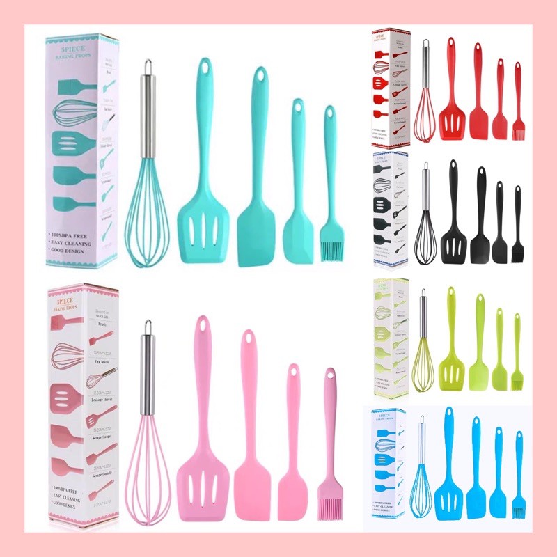 5pcs Silicone Cooking Utensil Set, Minimalist Pink Kitchen Gadget Tool Set  For Kitchen