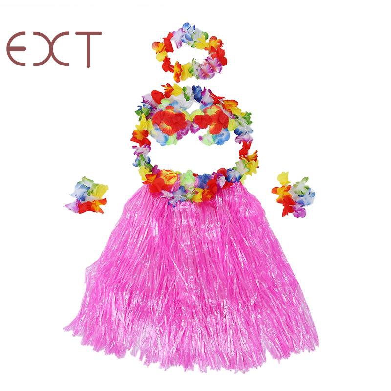 Complete Blue Hawaiian Set - Grass Skirt Flower Hula Lei Garland Dress  Costume