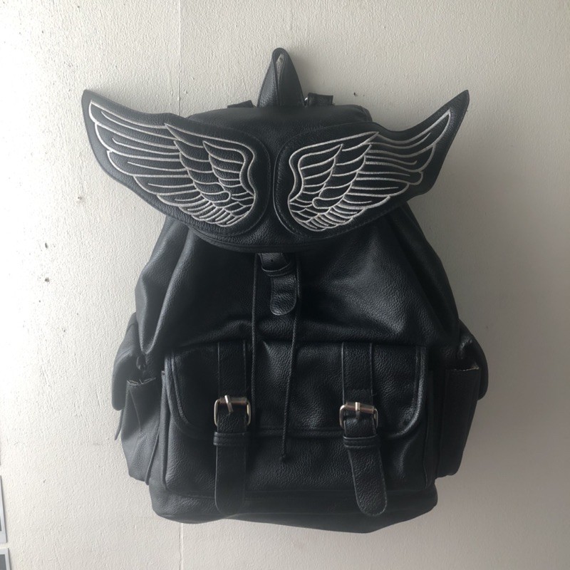 Leather backpack with angel wings hot sale