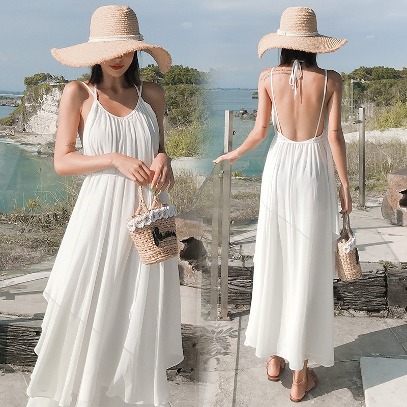 Beach dress white long online