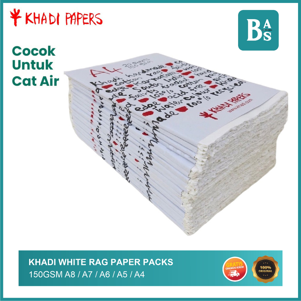 Khadi Paper - A6 sized white cotton rag watercolour paper - 150 gsm -  single sheets