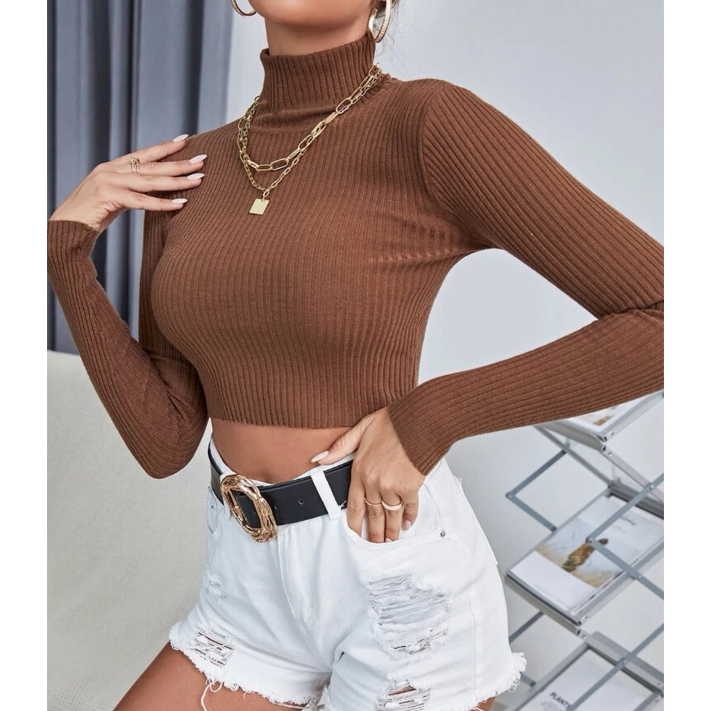 Turtleneck long hotsell sleeve crop top